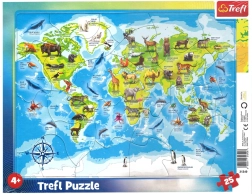 TREFL Puzzle Mapa sveta so zvieratkami 25 dielikov