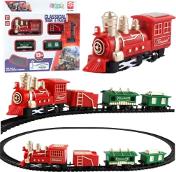 Klasická batériová vláčiková súprava s lokomotívou, vagónmi a koľajnicami – 13 dielov