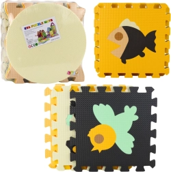 Mäkká vzdelávacia penová podložka puzzle so zvieratami, hnedá, 16 dielov