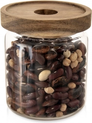 Sklenená dóza na potraviny s dreveným viečkom a tesnením 730 ml