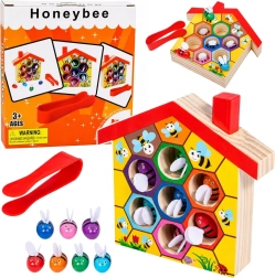 Drevený montessori úľ s včielkami a pinzetou (7 ks)
