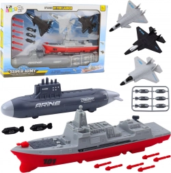 Detská vojenská súprava s lietadlovou loďou, ponorkou a stíhačkami