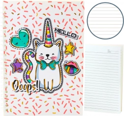 Zápisník s mačkou jednorožcom v ružových vzoroch A5