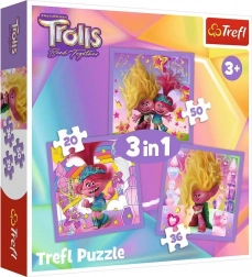 Trefl puzzle Trolovia 3v1 – Zoznámte sa s Trollíkmi (20, 36 a 50 dielikov)