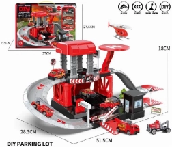 Parkovacia sada s hasičskými kovovými autami a helikoptérou