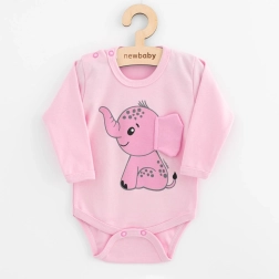 Dojčenské body s dlhým rukávom NEW BABY Happy Elephant ružové 86 (12–18 mesiacov)