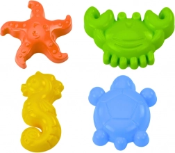 Morské formičky na piesok, sada 4 ks: krab, korytnačka, hviezdica, koník – žltá, zelená