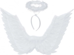 anjelské krídla s aureolou biele 70 × 45 cm
