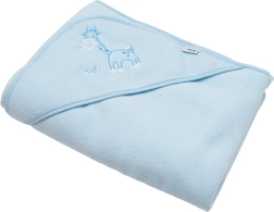 Detská froté osuška s kapucňou s výšivkou 100×100 modrá žirafa