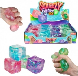 Antistresová stláčacia trblietavá kocka 6 × 6 cm