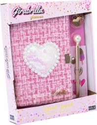 Tweedový denník s flitrovým srdcom