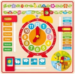 Woody viacúčelový nástenný kalendár s hodinami