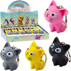 Prívesok na kľúče mačička s LED baterkou a zvukom, mix farieb