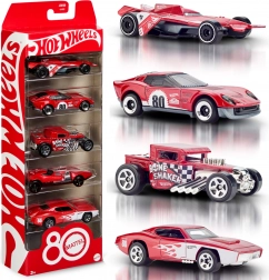 Hot Wheels Mattel rubínovo červená kolekcia 5 autíčok k 80. výročiu