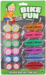 Farebné plastové doplnky na bicykel – sada odraziek a ozdobných koliesok