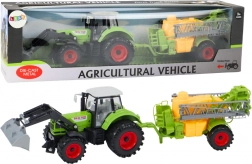 Traktor s nakladačom a postrekovačom zelený