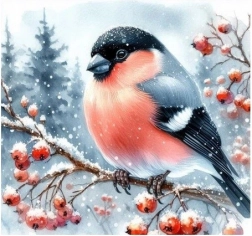 Diamantová mozaika Vtáci Zima - Kreatívne Háčkovanie 30x40 cm