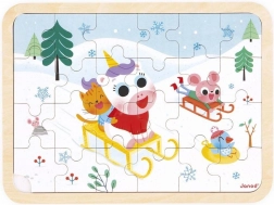 Janod drevené puzzle s hľadaním rozdielov – sánkovanie, 24 dielikov