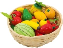 Drevené ovocie v košíku – sada 23 ks