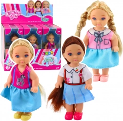 Mini bábika KAIBIBI s dlhými vlasmi, farebné šaty, 12 cm