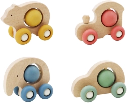 Drevené auto zvieratko s guľôčkou