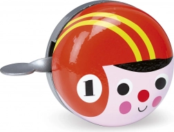 Retro zvonček na bicykel červený s jazdcom