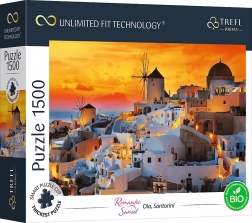 Puzzle TREFL UFT romantický západ slnka: Oia, Santorini 1500 dielikov