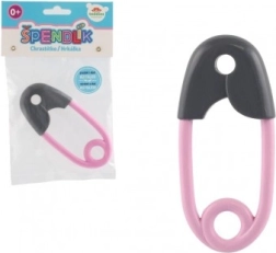 Hrkalka pre bábätká v tvare spínacieho špendlíka sivej a ružovej farby