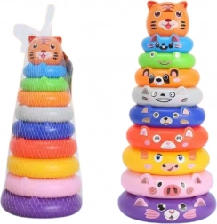 Farebná skladacia pyramída s krúžkami a nálepkami zvieratiek tiger