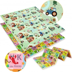 Obojstranná skladacia penová podložka HUMBI 180 × 200 cm – nemecká abeceda a vidiek