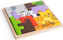 BIGJIGS TOYS drevené puzzle safari so zvieratkami