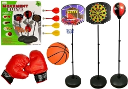 Detská športová sada 3v1 – basketbal, box a magnetické šípky
