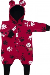 Dojčenský bavlnený overal s kapucňou a uškami NEW BABY, tmavoružový, 80 (9–12 mesiacov)