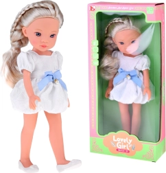Lovely Girl módna bábika v bielych šatách s modrou mašľou 33 cm