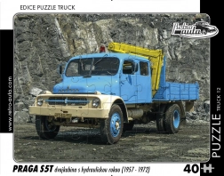 Puzzle Retro autá TRUCK Praga S5T dvojkabína s hydraulickou rukou 40 dielikov