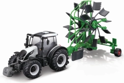 Bburago Farm 10 cm traktor s luxusným prívesom - Valtra N174 - zhrabovač