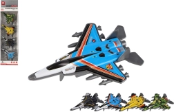 Sada stíhacích lietadiel 4 ks s kovovým telom a spätným naťahovaním, mix farieb, 10 cm