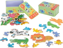 Detské puzzle v plechovej škatuľke – zvieratká zo safari, 25 dielikov