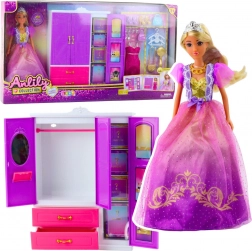 Bábika ANLILY so šatníkovou skriňou a doplnkami, 24 dielov