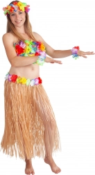 Havajská sukňa pre dospelých 72 cm prírodná s kvetinovým lemom