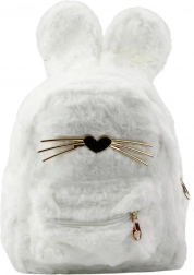 Detský batoh biely s králičími ušami a ozdobnými fúzami