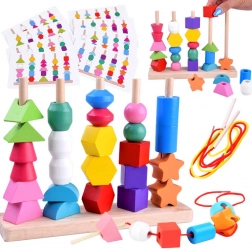 Drevená vzdelávacia skladačka a navliekacia sada 25 dielov