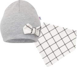 Dojčenská čiapočka so šatkou na krk NEW BABY Missy, sivá, veľ. 74 (6–9 mesiacov)