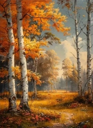 Diamantové maľovanie jeseň medzi brezami 30 × 40 cm