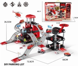 Parkovisko so 6 kovovými autami a helikoptérou