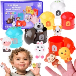Súprava gumových zvieratiek s domčekmi a číslami