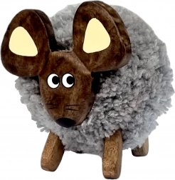 Drevená dekoratívna myš s textilnou srsťou