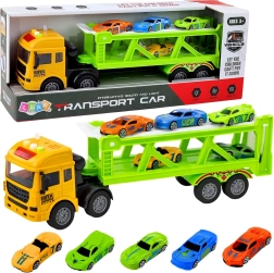 Zelená prepravná odťahová súprava s autíčkami so svetlami a zvukmi