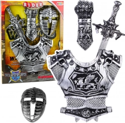 Veľká sada rytierska maska brnenie meč ochranca strieborný