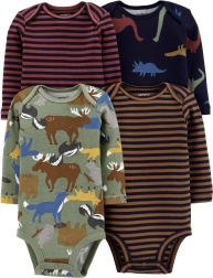 Dojčenské body Carter's s dlhým rukávom brown/navy, 4 ks, veľkosť 56 (NB)